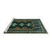 Sideview of Machine Washable Persian Turquoise Traditional Area Rugs, wshtr703turq