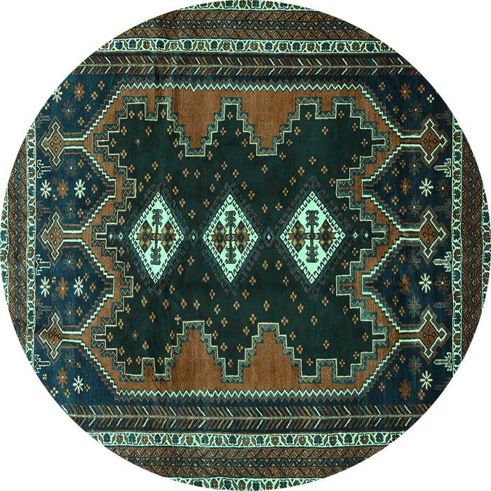 Round Persian Turquoise Traditional Rug, tr703turq