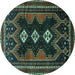 Round Persian Turquoise Traditional Rug, tr703turq