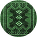 Round Machine Washable Persian Emerald Green Traditional Area Rugs, wshtr703emgrn