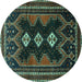 Round Machine Washable Persian Turquoise Traditional Area Rugs, wshtr703turq