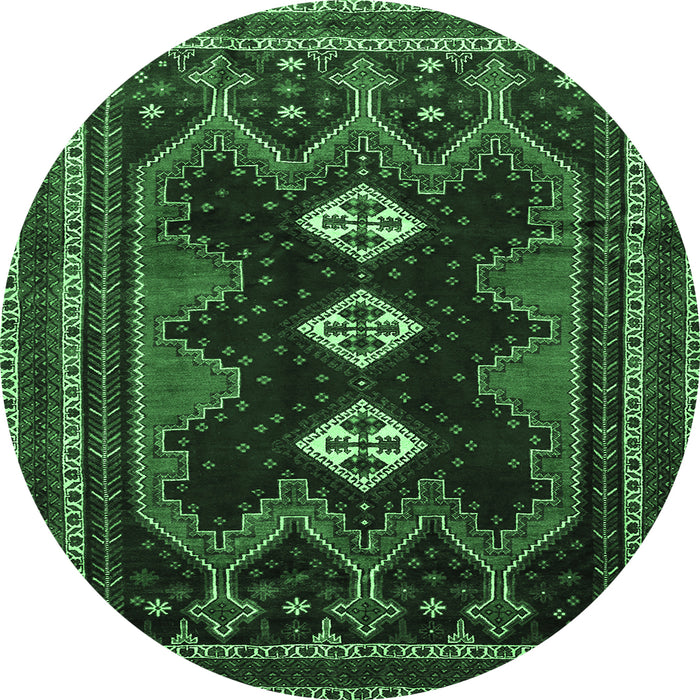 Round Persian Emerald Green Traditional Rug, tr703emgrn