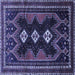 Square Machine Washable Persian Blue Traditional Rug, wshtr703blu