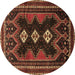 Round Machine Washable Persian Brown Traditional Rug, wshtr703brn