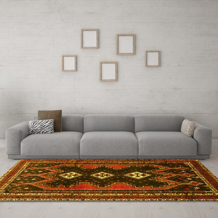 Machine Washable Persian Yellow Traditional Rug in a Living Room, wshtr703yw