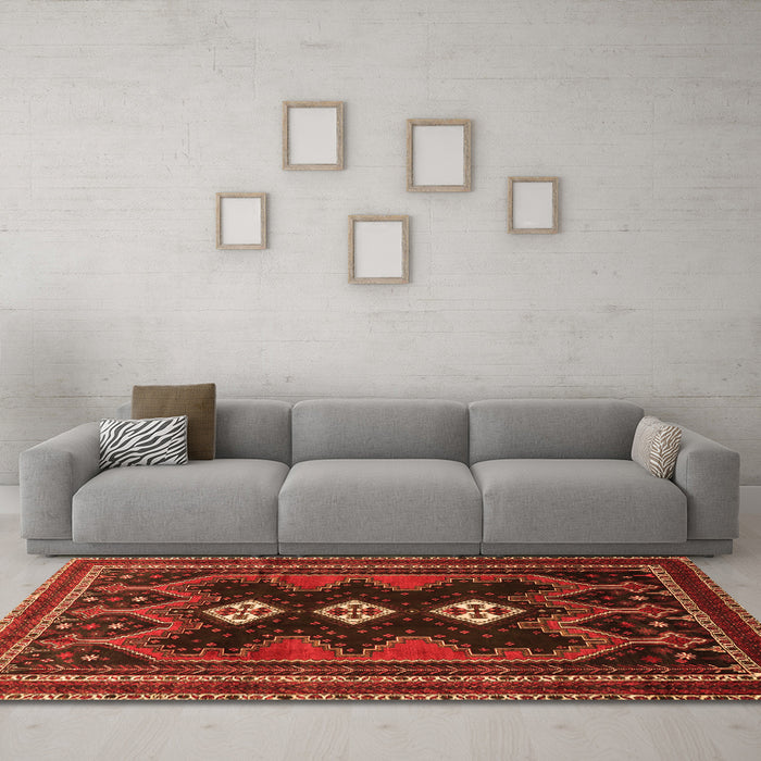 Machine Washable Persian Orange Traditional Area Rugs in a Living Room, wshtr703org