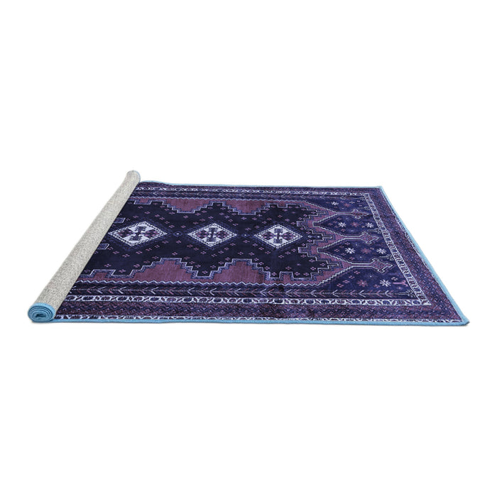 Sideview of Machine Washable Persian Blue Traditional Rug, wshtr703blu