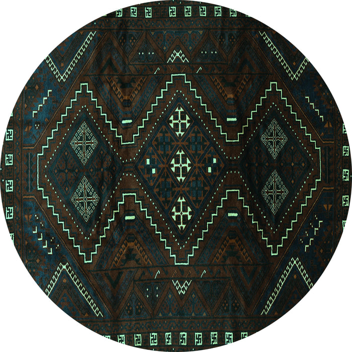 Round Persian Turquoise Traditional Rug, tr704turq