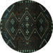 Round Persian Turquoise Traditional Rug, tr704turq