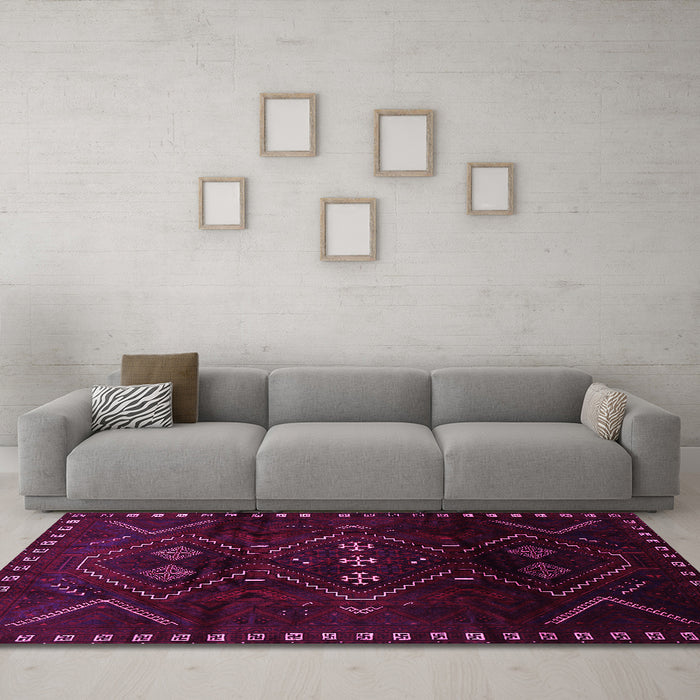 Machine Washable Persian Pink Traditional Rug in a Living Room, wshtr704pnk