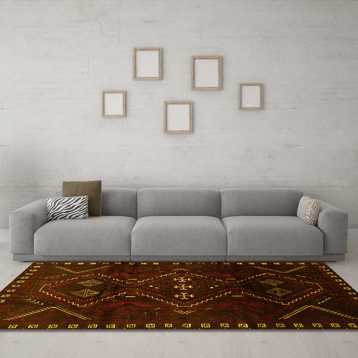 Machine Washable Persian Yellow Traditional Rug in a Living Room, wshtr704yw
