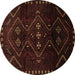 Round Persian Brown Traditional Rug, tr704brn