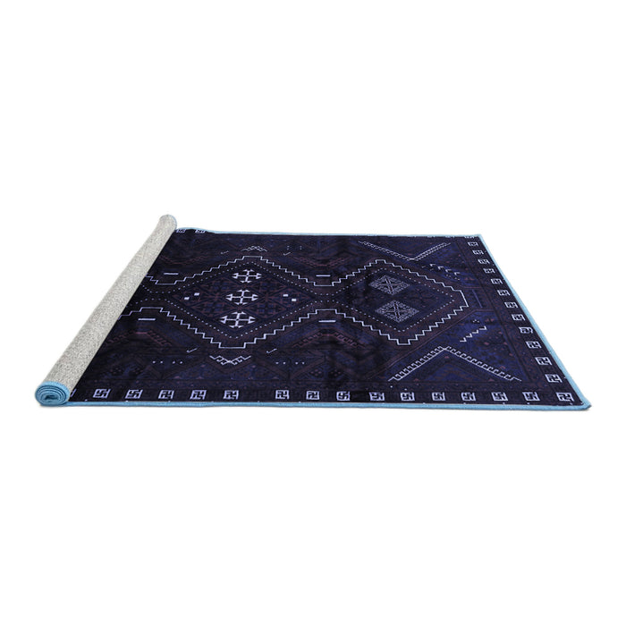 Sideview of Machine Washable Persian Blue Traditional Rug, wshtr704blu