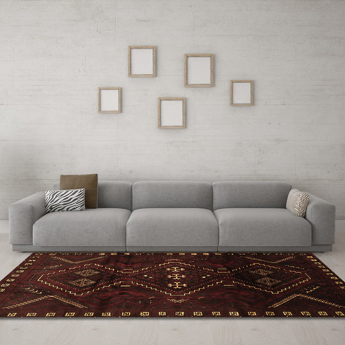 Machine Washable Persian Brown Traditional Rug in a Living Room,, wshtr704brn