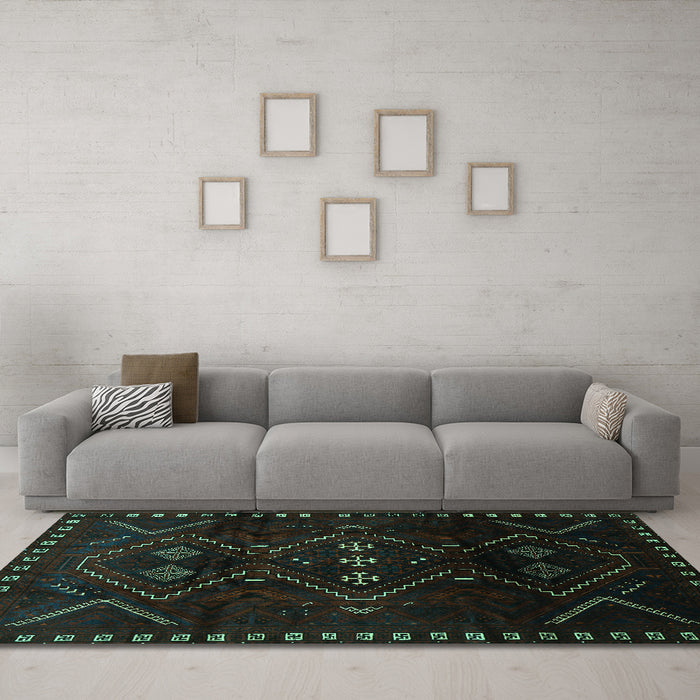 Machine Washable Persian Turquoise Traditional Area Rugs in a Living Room,, wshtr704turq