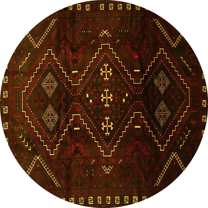 Round Persian Yellow Traditional Rug, tr704yw