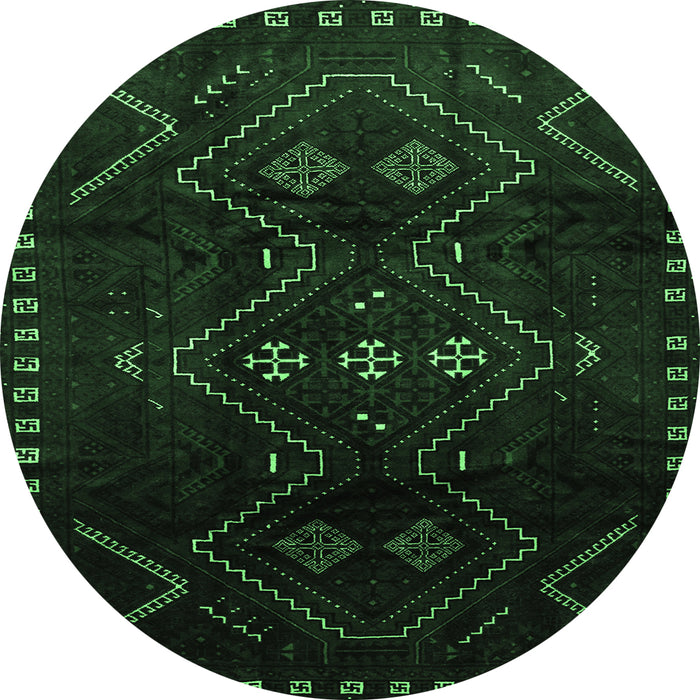 Round Machine Washable Persian Emerald Green Traditional Area Rugs, wshtr704emgrn