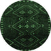 Round Machine Washable Persian Emerald Green Traditional Area Rugs, wshtr704emgrn