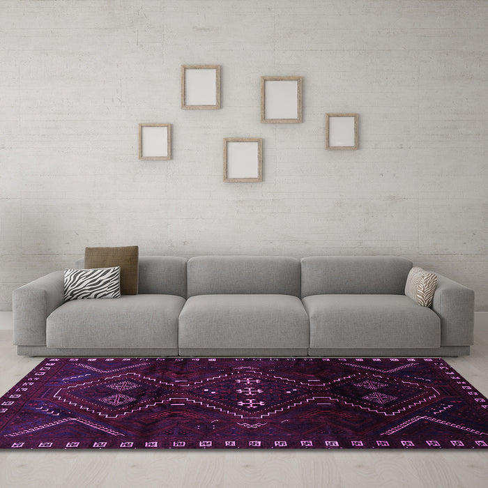 Machine Washable Persian Purple Traditional Area Rugs in a Living Room, wshtr704pur