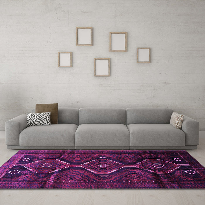 Machine Washable Persian Purple Traditional Area Rugs in a Living Room, wshtr705pur