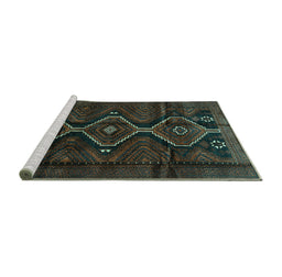 Sideview of Machine Washable Persian Turquoise Traditional Area Rugs, wshtr705turq