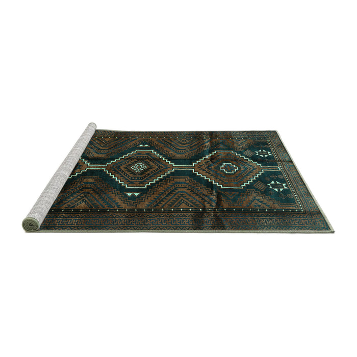 Sideview of Machine Washable Persian Turquoise Traditional Area Rugs, wshtr705turq