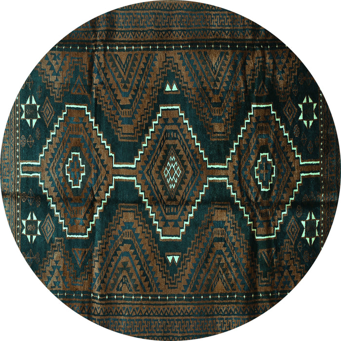 Round Persian Turquoise Traditional Rug, tr705turq