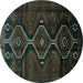 Round Persian Turquoise Traditional Rug, tr705turq