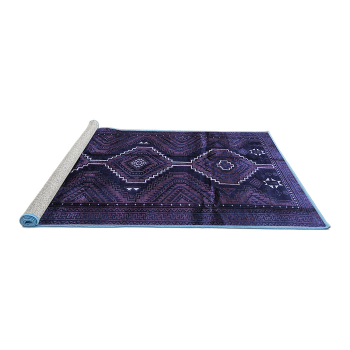 Sideview of Machine Washable Persian Blue Traditional Rug, wshtr705blu