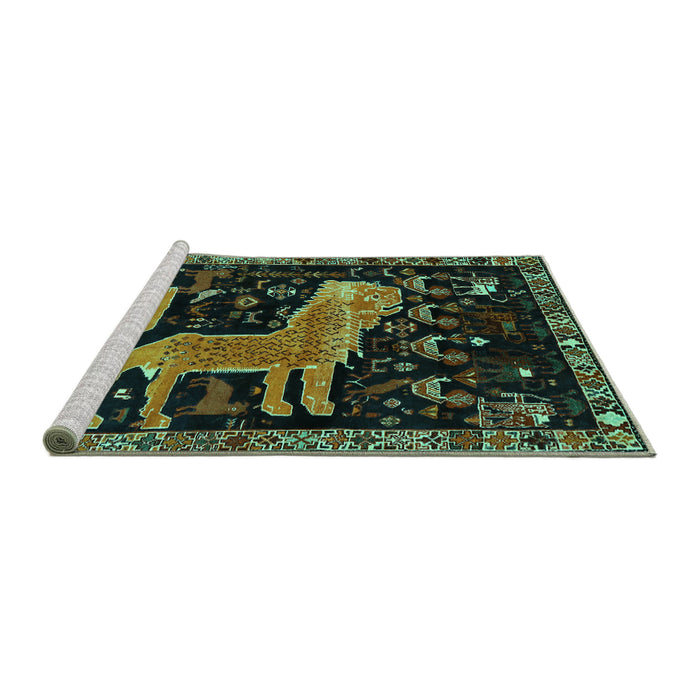 Sideview of Machine Washable Animal Turquoise Traditional Area Rugs, wshtr706turq