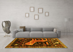 Machine Washable Animal Yellow Traditional Rug in a Living Room, wshtr706yw