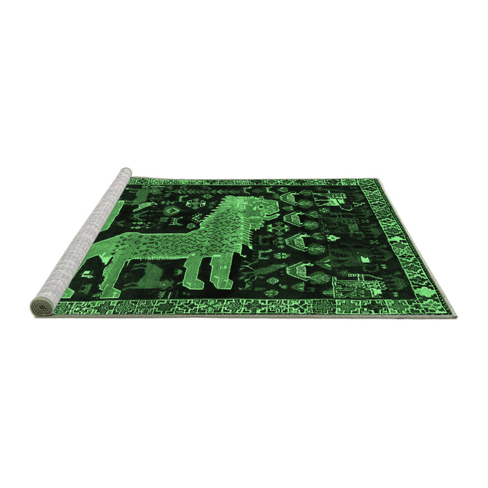 Sideview of Machine Washable Animal Emerald Green Traditional Area Rugs, wshtr706emgrn
