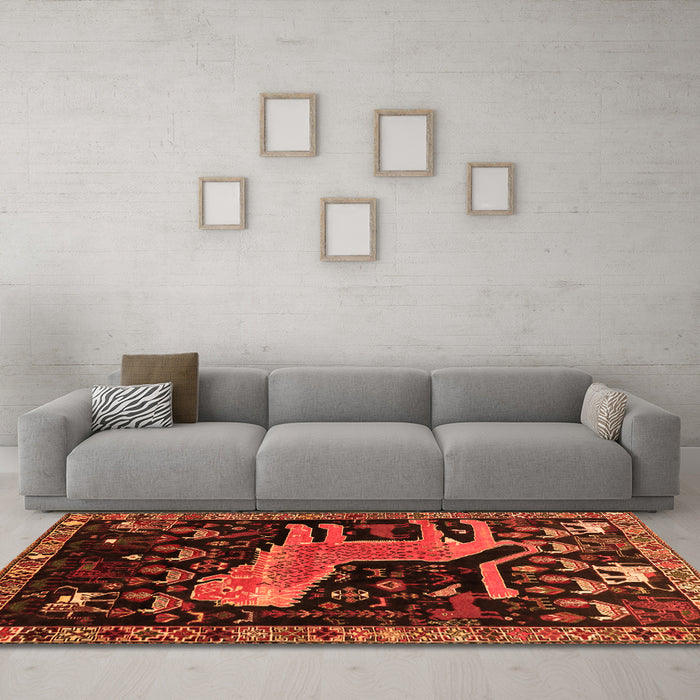 Machine Washable Animal Orange Traditional Area Rugs in a Living Room, wshtr706org