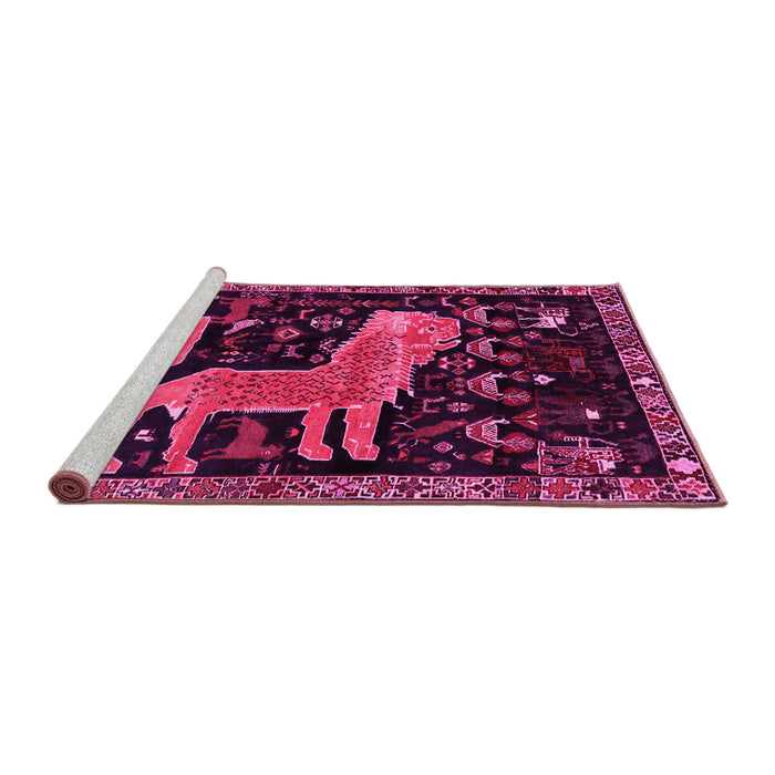 Sideview of Machine Washable Animal Pink Traditional Rug, wshtr706pnk