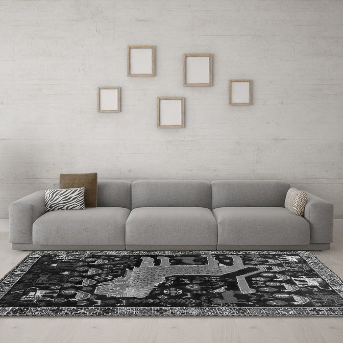 Machine Washable Animal Gray Traditional Rug in a Living Room,, wshtr706gry