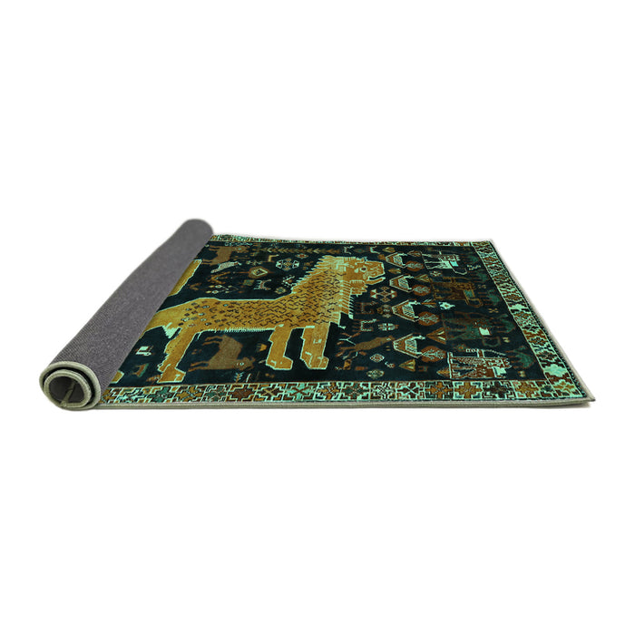 Sideview of Animal Turquoise Traditional Rug, tr706turq