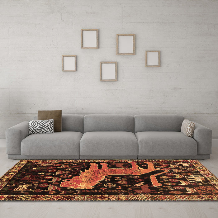 Machine Washable Animal Brown Traditional Rug in a Living Room,, wshtr706brn