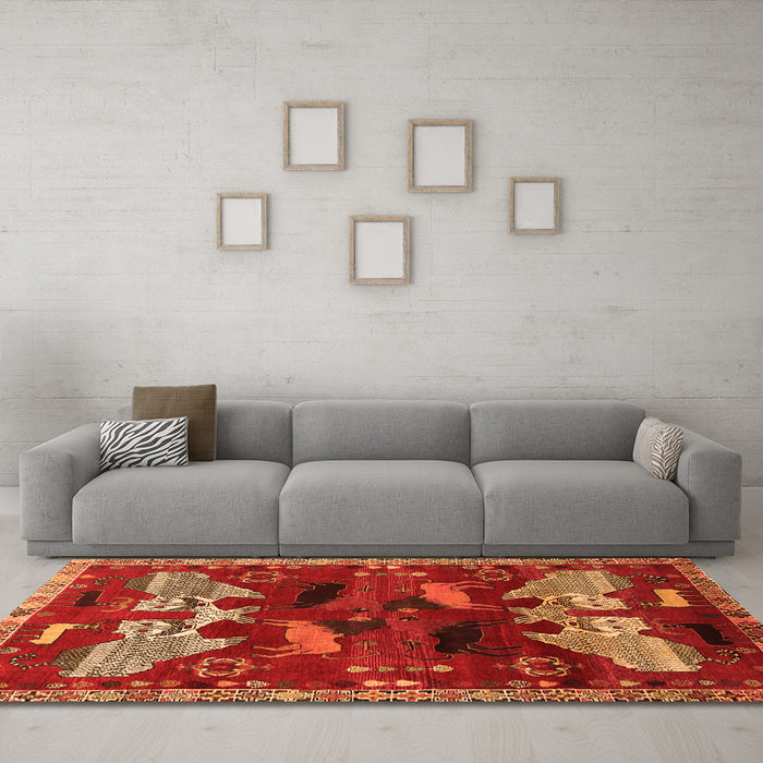 Machine Washable Animal Orange Traditional Area Rugs in a Living Room, wshtr707org