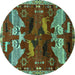 Round Animal Turquoise Traditional Rug, tr707turq