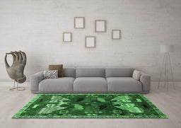 Machine Washable Animal Emerald Green Traditional Area Rugs in a Living Room,, wshtr707emgrn