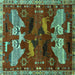 Square Animal Turquoise Traditional Rug, tr707turq