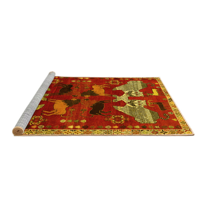 Sideview of Machine Washable Animal Yellow Traditional Rug, wshtr707yw