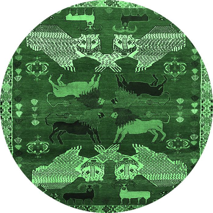 Round Machine Washable Animal Emerald Green Traditional Area Rugs, wshtr707emgrn
