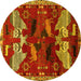 Round Animal Yellow Traditional Rug, tr707yw