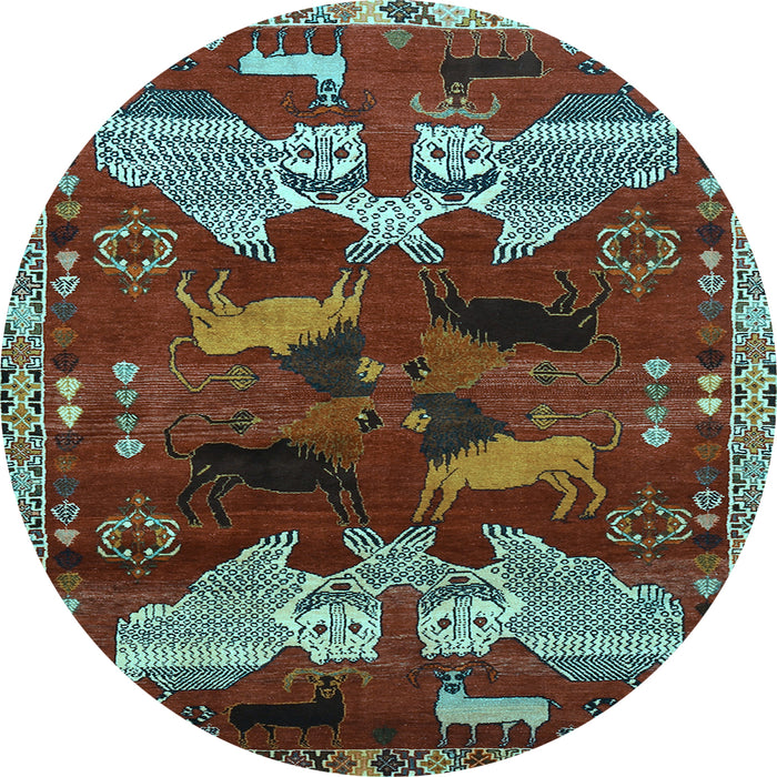Round Machine Washable Animal Light Blue Traditional Rug, wshtr707lblu