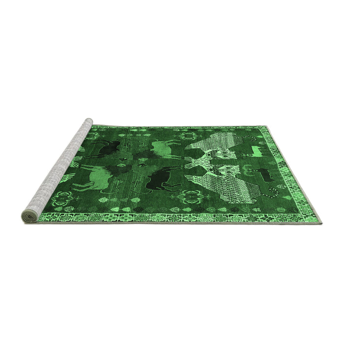 Sideview of Machine Washable Animal Emerald Green Traditional Area Rugs, wshtr707emgrn