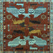 Square Machine Washable Animal Light Blue Traditional Rug, wshtr707lblu