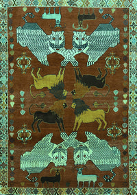 Animal Turquoise Traditional Rug, tr707turq