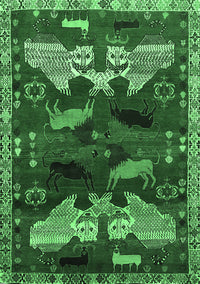 Animal Emerald Green Traditional Rug, tr707emgrn