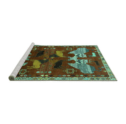 Sideview of Machine Washable Animal Turquoise Traditional Area Rugs, wshtr707turq